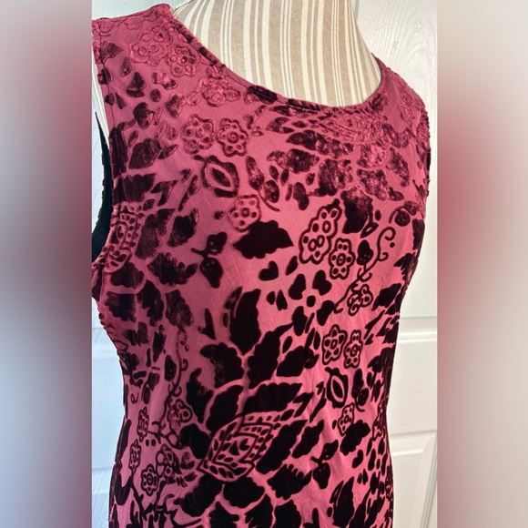 APRIL CORNELL Burgundy Silk Velvet Burnout Ruffled Y2K Maxi Dress XL - Picture 2 of 7